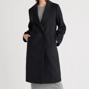 New! Quince Italian Wool Classic Single-Breasted Coat in Black Sz S